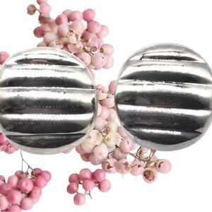 Vintage 925 Sterling Silver Large Puffy Chunky Hollow Modernist Ridged Earrings